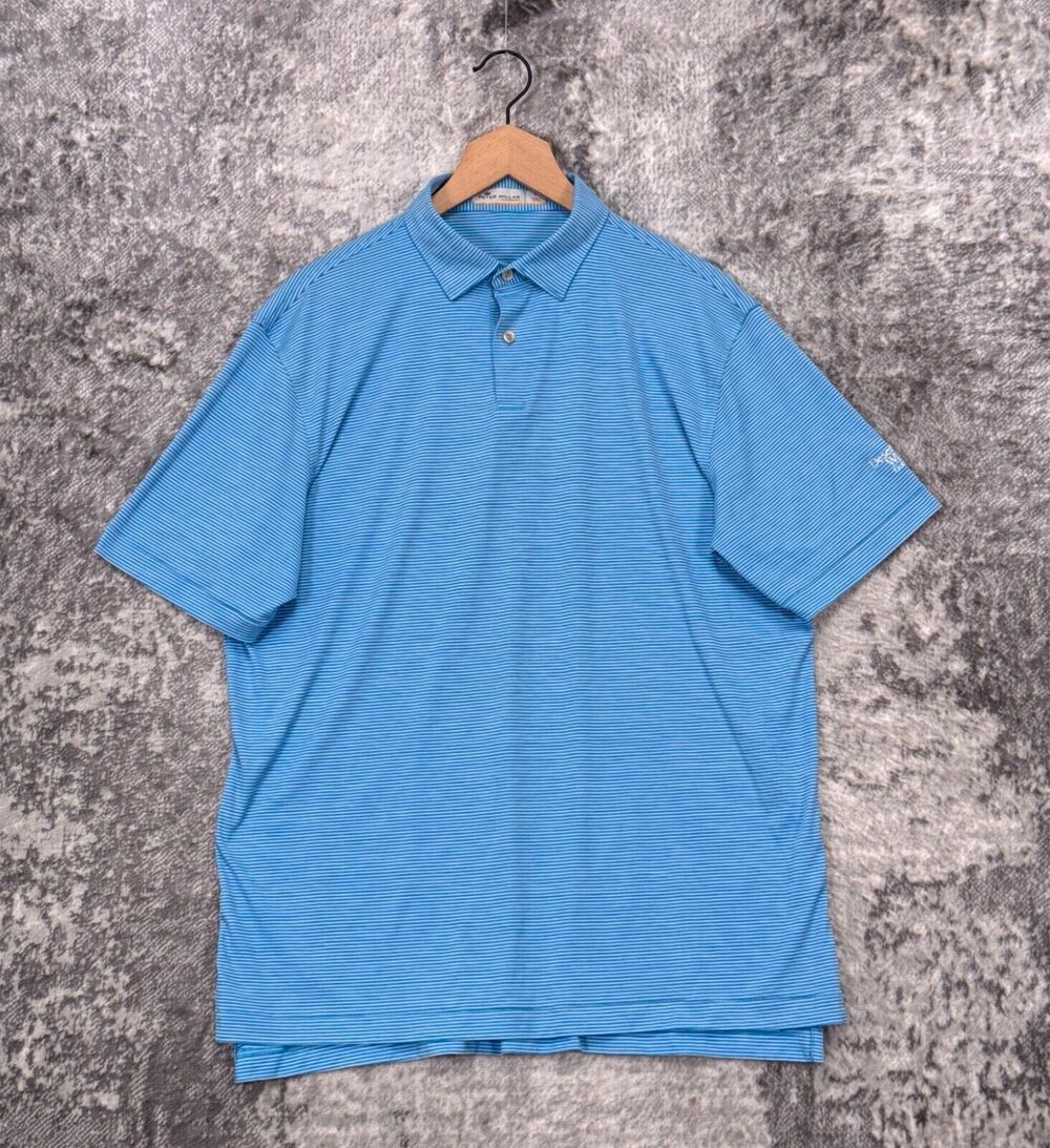 Peter Millar Polo Shirt Large Mens Featherweight Blue Striped Performance Golf